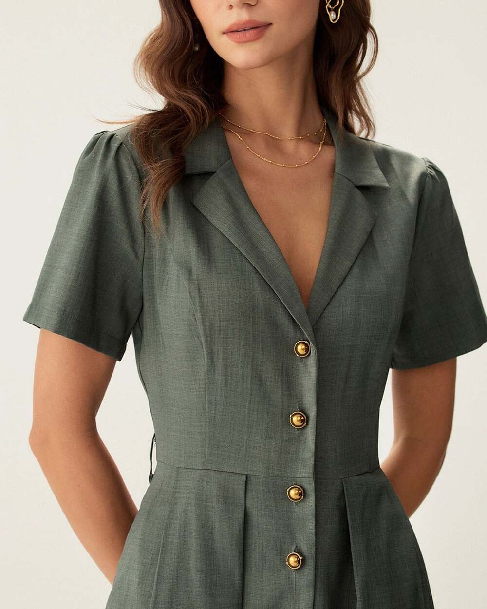 RIHOAS Green V-Neck Pleated Button Front Midi Dress size XL - Picture 2 of 5